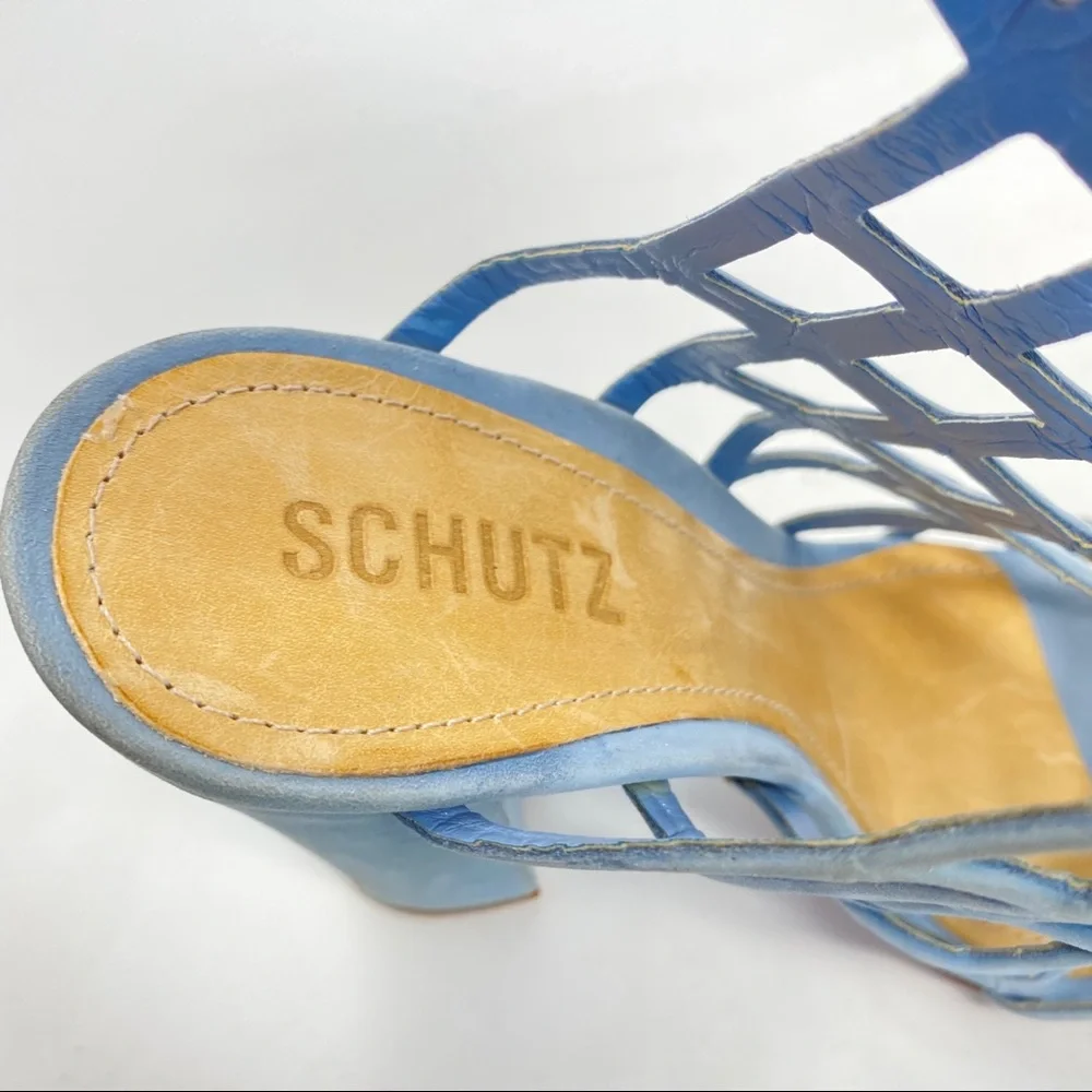 Schutz Jaden Baby Blue Cage Sandal Block Heels Size 6 - Picture 7 of 8